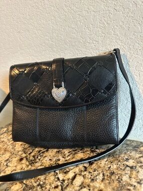 Brighton Black Quilted & Pebbled Leather Crossbody with Heart Charm